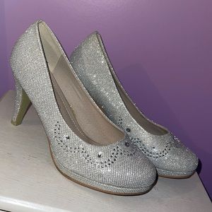 Silver Sparkly Heels with Rhinestones